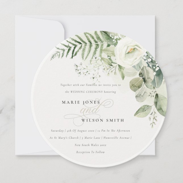 Convites Casamento de Foliage Fern Eucalyptus Greenery (Frente)