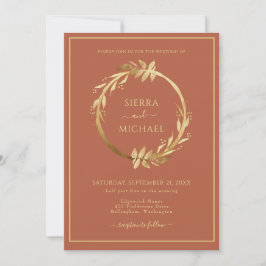 Convites Casamento de Foliage Terracotta Rust, Ouro Elegant