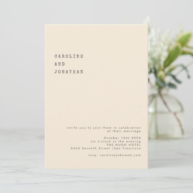 Convites Casamento de Fontes da Máquina de Letras de Creme  (Em pé/Frente)