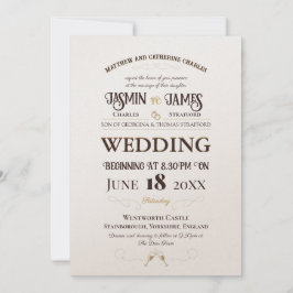 Convites Casamento de Fontes de Herança do Shimmer Champagn