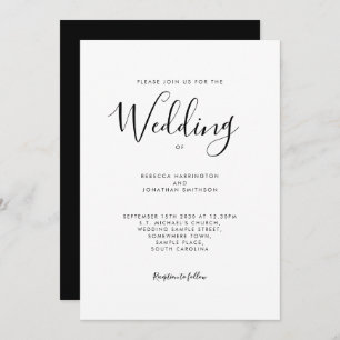 Convites Casamento de Fontes de Script Branco Preto