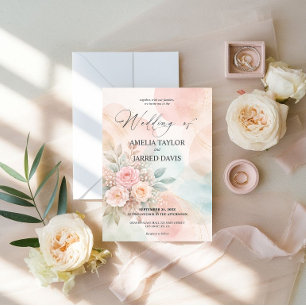 Convites Casamento de Formas Abstratas Florais em Aquarela 