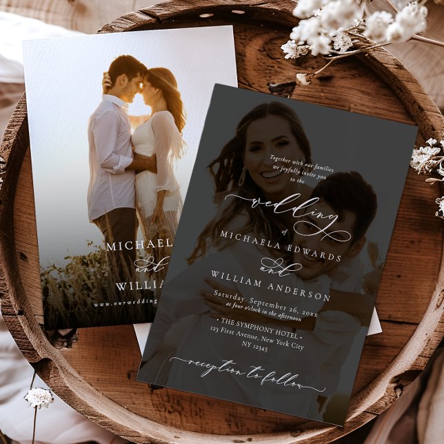 Convites Casamento de Foto 2-Foto Elegante Moderna Caligraf (Criador carregado)