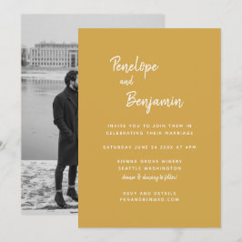 Convites Casamento de Foto Amarelo de Boho Moderno Minimali