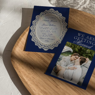 Convites Casamento de Foto Antigo Dinheiro Azul Marinho Ren