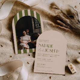Convites Casamento de Foto Arqueada em Verde Oliva Clássico