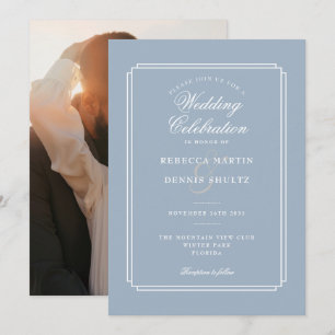 Convites Casamento de Foto Arte Deco Roteiro Azul Empoeirad
