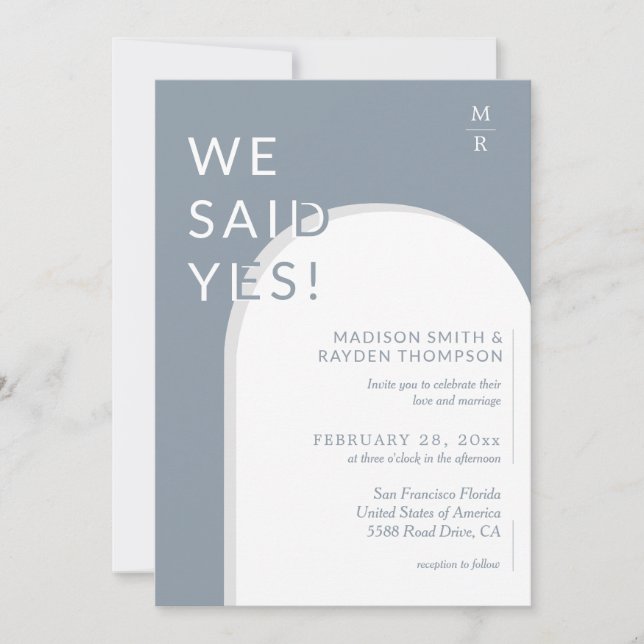 Convites Casamento de Foto Azul com Arch Moderno (Frente)