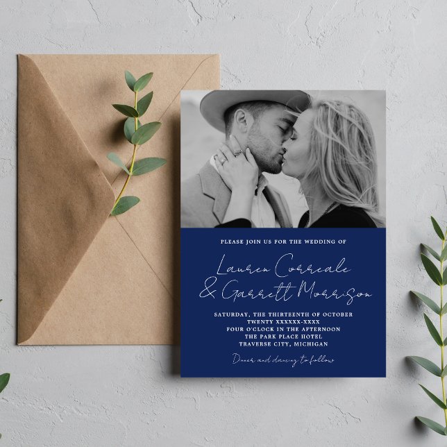 Convites Casamento de Foto Azul de Tinta Moderna com Simpli (Criador carregado)