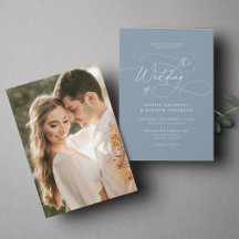 Casamento de Foto Azul Dusty com Script Minimalist