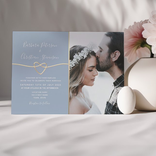Convites Casamento de Foto Azul Empoeirado Simples Moderno (Criador carregado)
