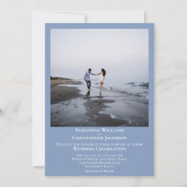 Convites Casamento de Foto Azul Moderno e Minimalista Simpl