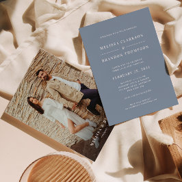 Convites Casamento de Foto Azul Moderno Minimalista Dusty