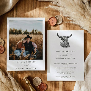 Convites Casamento de Foto Boho com Grama das Pampas Rústic