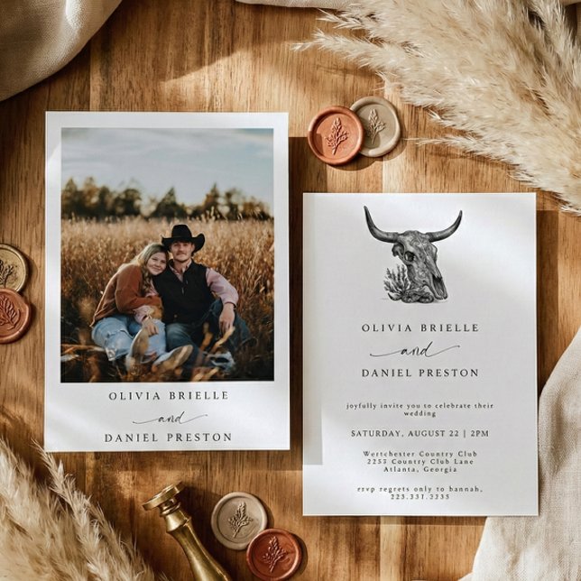 Convites Casamento de Foto Boho com Grama das Pampas Rústic (Criador carregado)