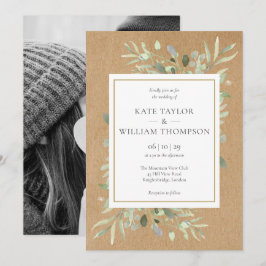 Convites Casamento de Foto Boho Rústico com Verdor