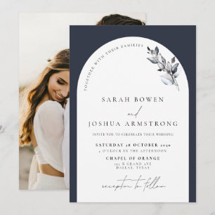 Convites Casamento de Foto Botânica de Arch Azul do Marinho