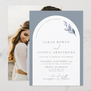 Convites Casamento de Foto Botânica de Arco Azul Moderno