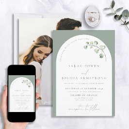 Convites Casamento de Foto Botânica do Arco Verde Moderno