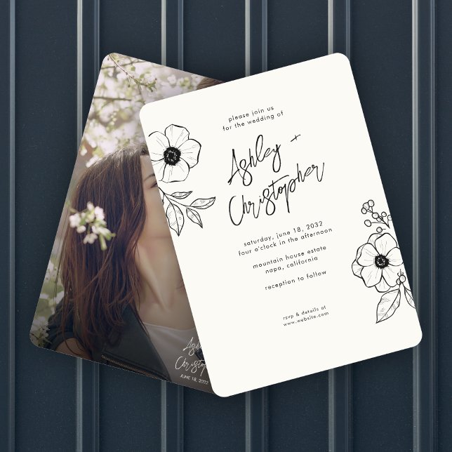 Convites Casamento de Foto Botânica Mínima Floral (Criador carregado)