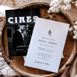 Convites Casamento de Foto Botânica Minimalista Elegante