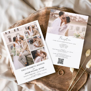 Convites Casamento de Foto Branco Minimalista Tudo em Um Có