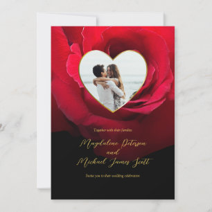 Convites Casamento de Foto Cardíaca Romântica de Rosa verme