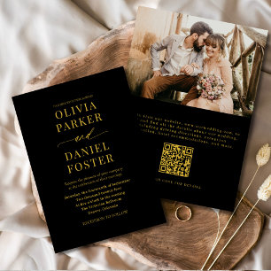 Convites Casamento de Foto Clássico do Código QR Dourado El