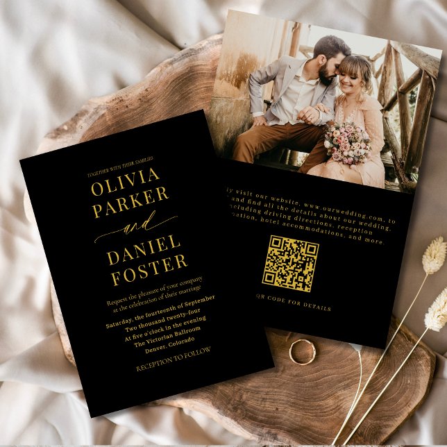 Convites Casamento de Foto Clássico do Código QR Dourado El (Criador carregado)