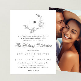 Convites Casamento de Foto Clássico Floral Wreath Monograma