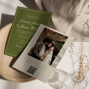 Convites Casamento de Foto Código QR Dinheiro Antigo Verde