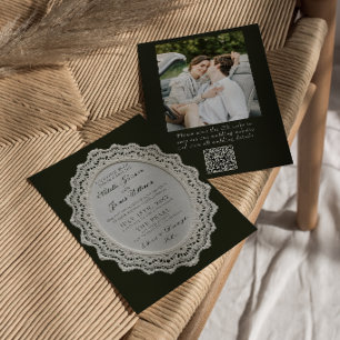 Convites Casamento de Foto Código QR em Preto e Branco Vint