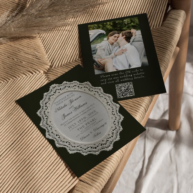 Convites Casamento de Foto Código QR em Preto e Branco Vint (Criador carregado)