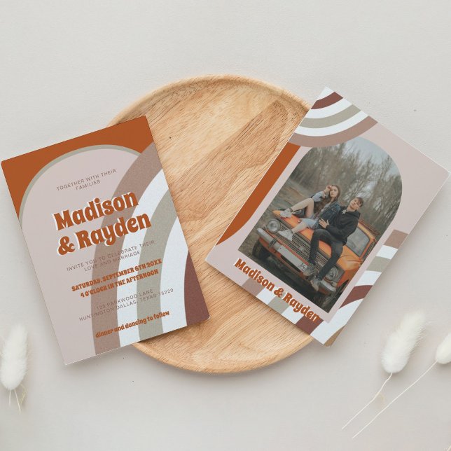 Convites Casamento de Foto com Arco Retroativo Colorido Mod (Criador carregado)