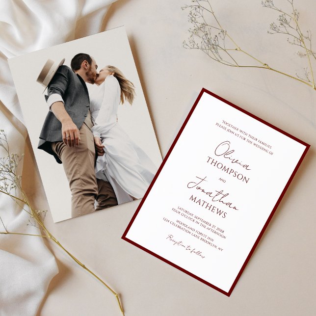 Convites Casamento de Foto com Borda Vermelha Carmesim Simp (Criador carregado)
