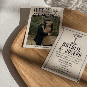 Convites Casamento De Foto Com Cocktail Escrito Desenhado À