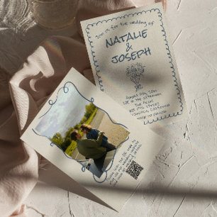Convites Casamento de Foto com Código QR Azul de Marinho De