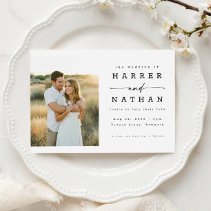 Convites Casamento de Foto com Código QR Boho Minimalista