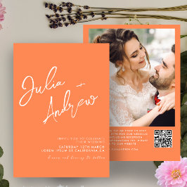 Convites Casamento de Foto com Código QR de Caligrafia Míni