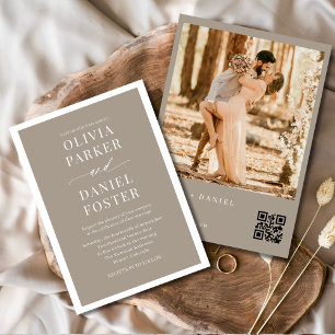 Convites Casamento de Foto com Código QR de Taupe Boho Mini