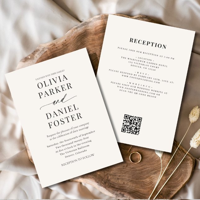 Convites Casamento de Foto com Código QR de Todos em Um Bei (Criador carregado)