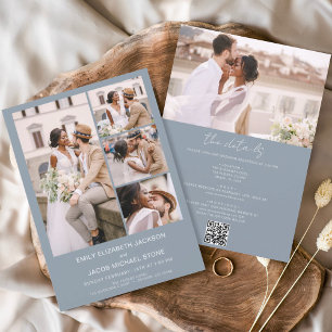 Convites Casamento de Foto com Código QR Dusty Blue All In 