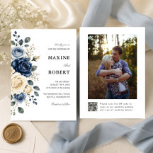 Casamento de Foto com Código QR em Azul Desbotado