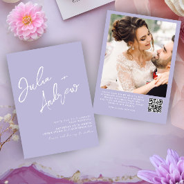 Convites Casamento de Foto com Código QR lavanda de script 