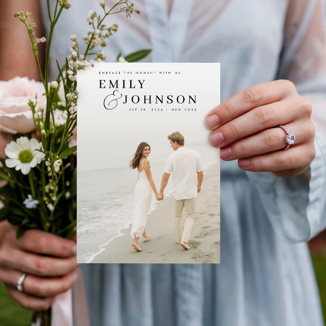 Convites Casamento de Foto com Código QR Minimalista Elegan (Criador carregado)