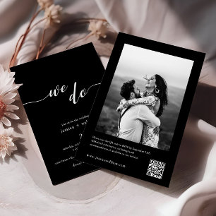 Convites Casamento de Foto com Código QR Preto Minimalista