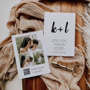 Convites Casamento de Foto com Código Qr Preto Minimalista