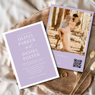 Convites Casamento de Foto com Código QR Roxo de Lavanda Mi