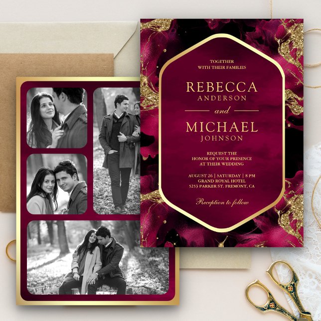 Convites Casamento de Foto com Fluido Dourado de Abstrato d (Criador carregado)