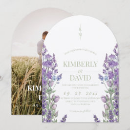 Convites Casamento de Foto com Lavanda em Aquarela Rústica